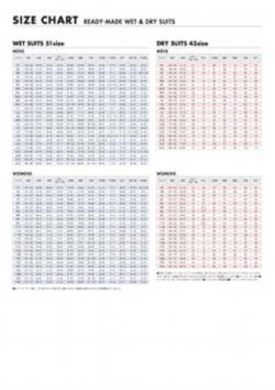 DIVE DREAM ウエットスーツ SIZE CHART